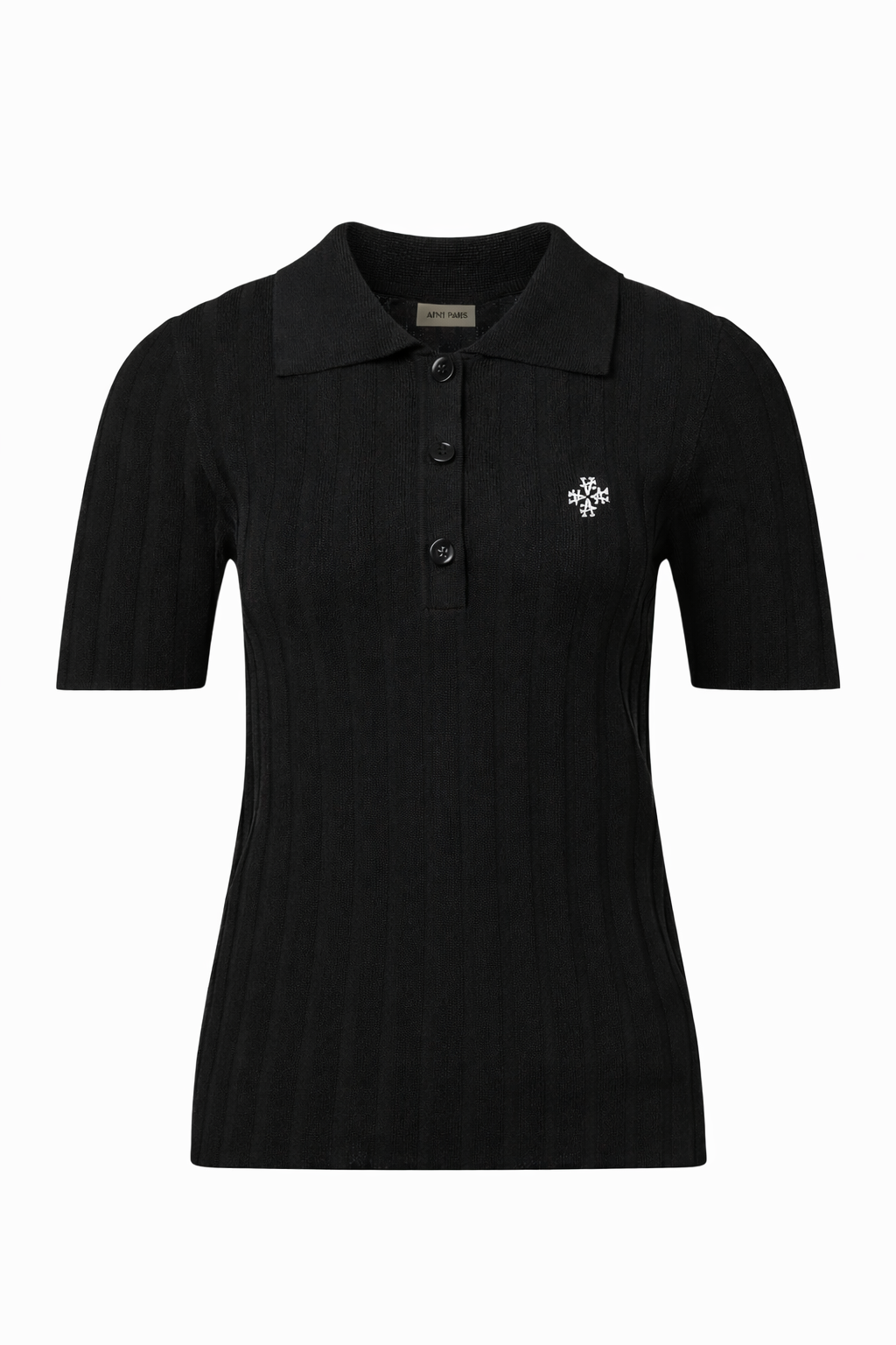 Polo Maille Côtelée ATNT Signature Noir vu de face, col boutonné et côtes verticales, polo maille homme