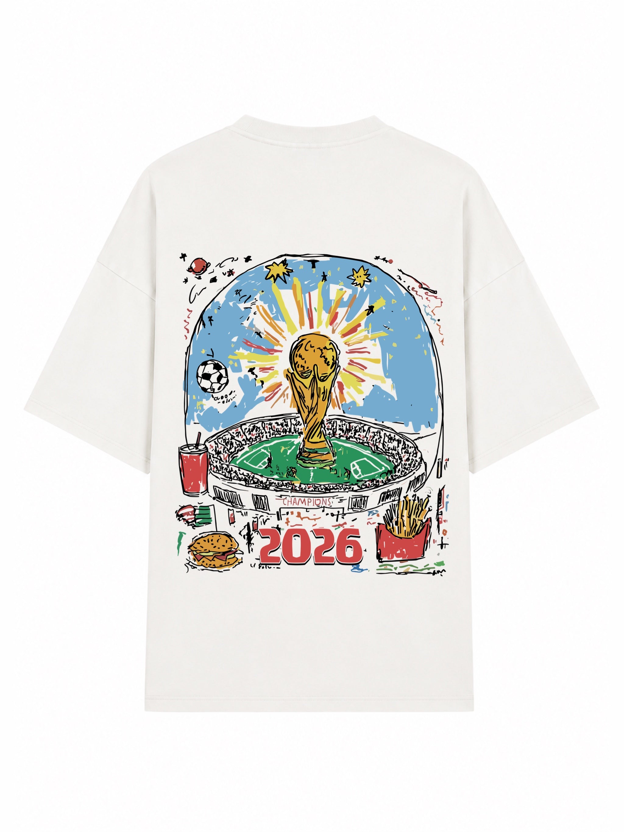 T-shirt oversize ATNT Paris esprit World Cup 2026 avec illustration stade et trophée, sans flocage
