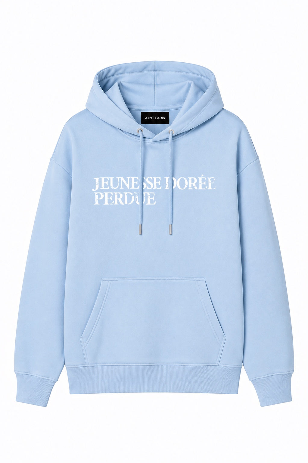 Sweat à Capuche Bleu Ciel « Jeunesse Dorée Perdue » – ATNT Paris