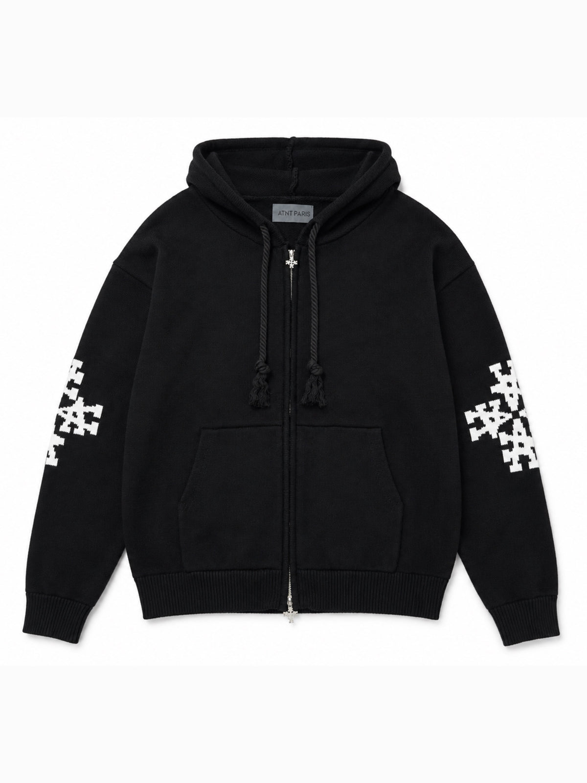 Hoodie Zippé Maille Épaisse Emblème – Noir