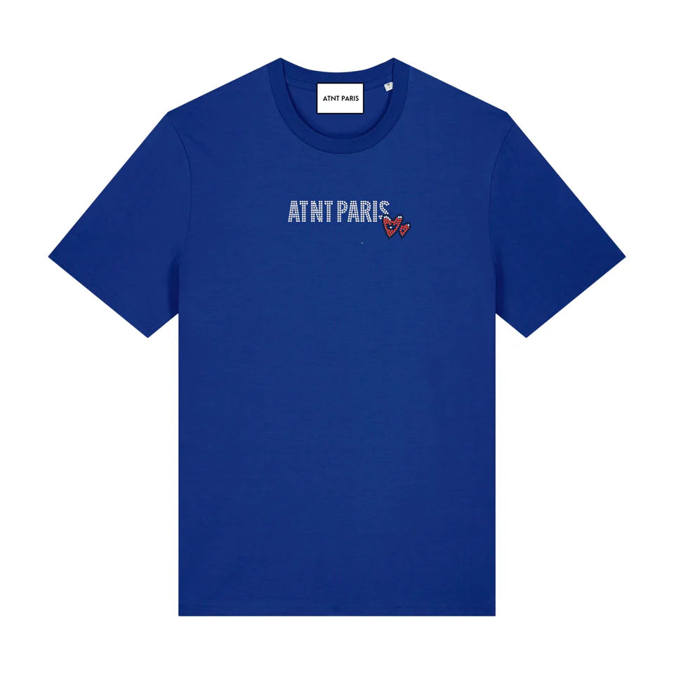 t-shirt Bleu unisexe Love heart Strass