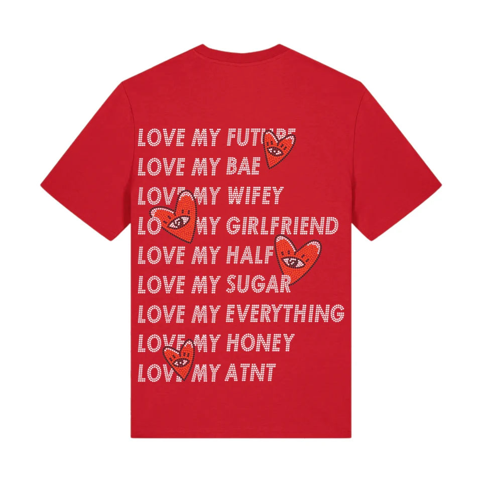 T-shirt Rouge unisexe Love heart Strass