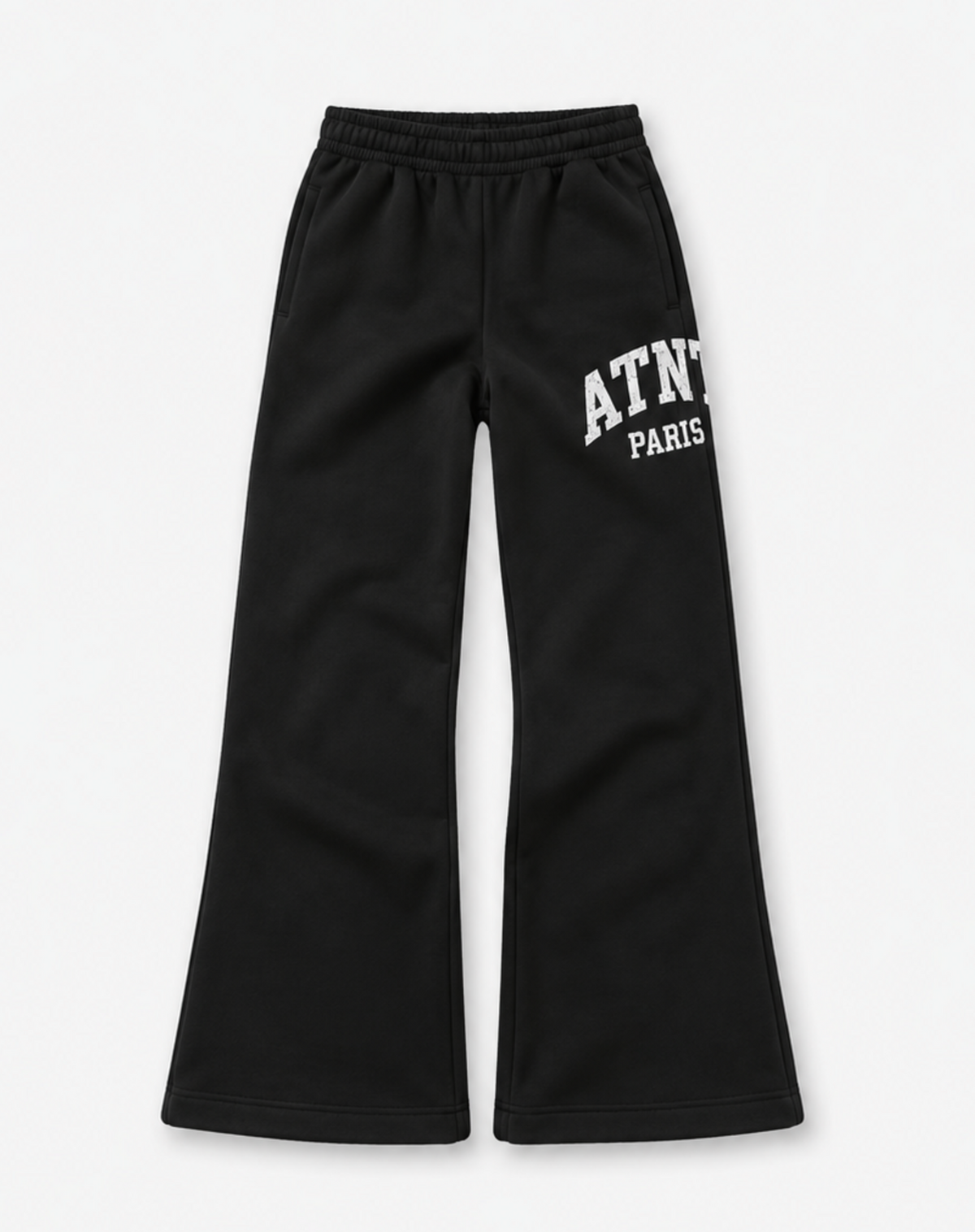 Jogging femme ATNT PARIS noir, mockup face, fond gris neutre