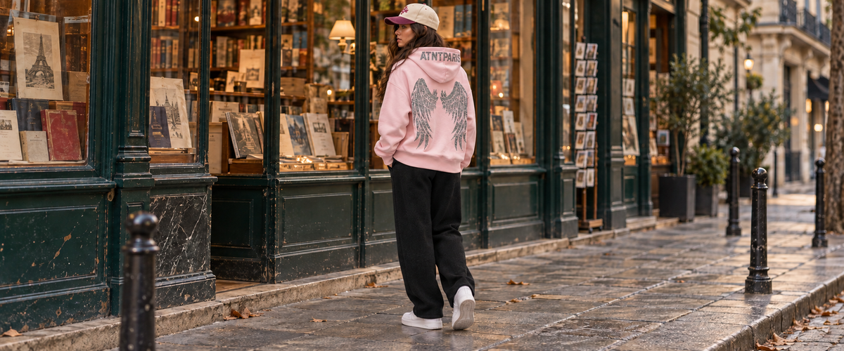 Tenue ATNT Paris dark angel rose avec jogging noir et casquette assortie.