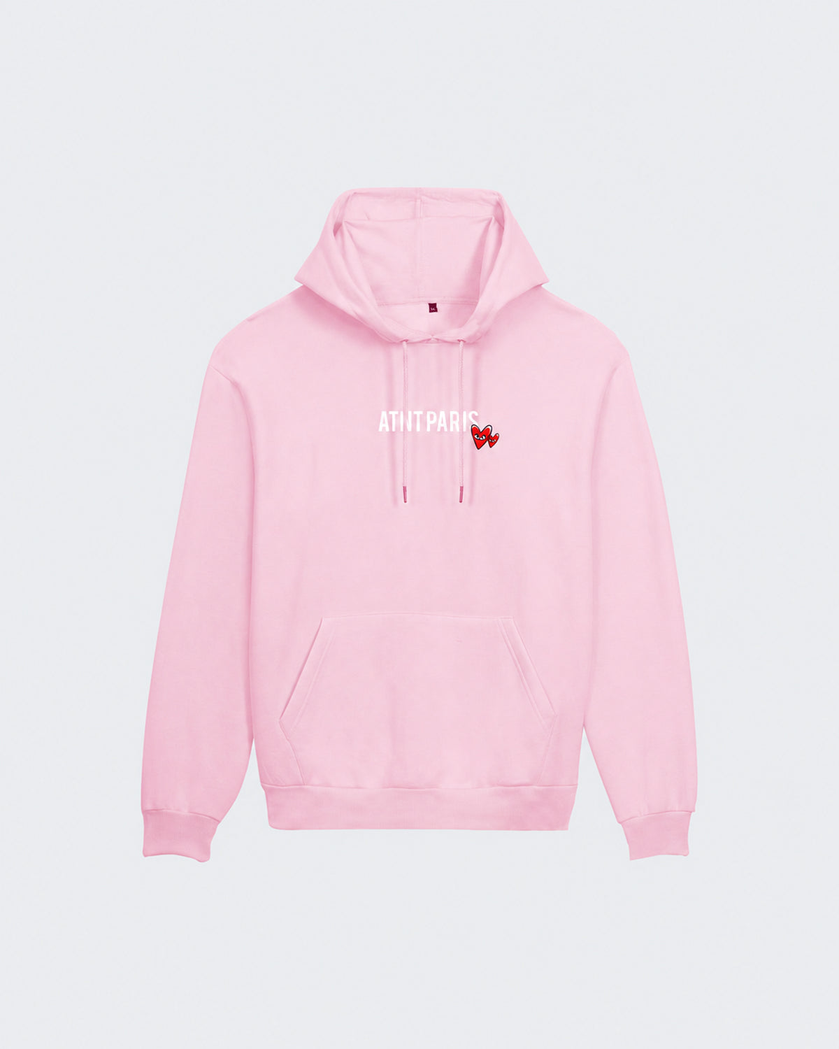 ATNT Paris — Love Heart rose clair — mockup avant à plat, fond gris clair — Pack studio naturel