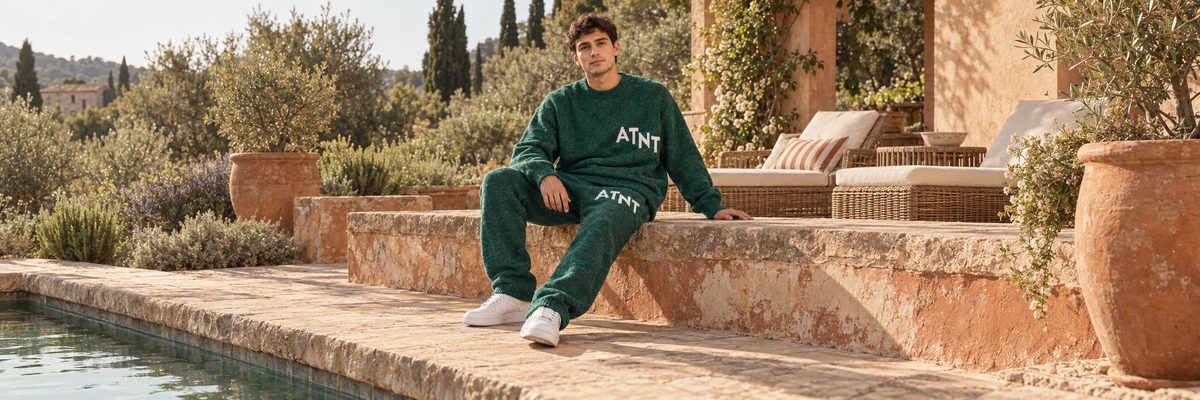 Ensemble effet cachemire vert bouteille ATNT PARIS, lifestyle vacances