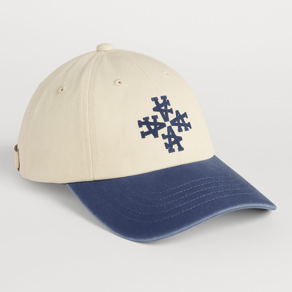 Casquette vintage logo a -blanc/bleu roi ATNT PARIS, vue de trois quarts.