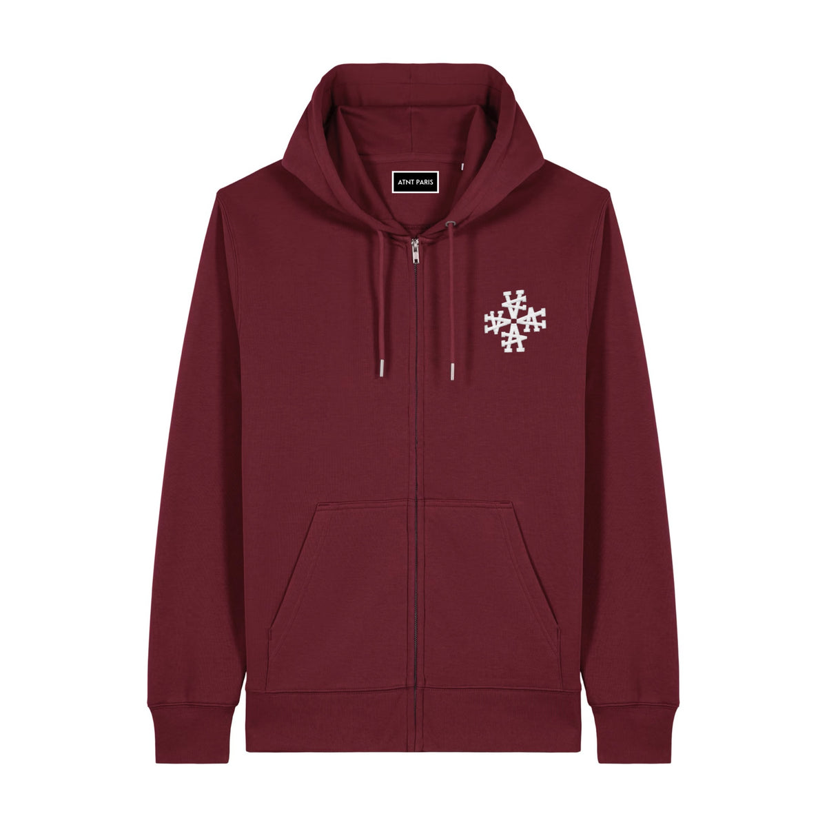 Gilet zippé signature bordeaux ATNT PARIS, vue de face.