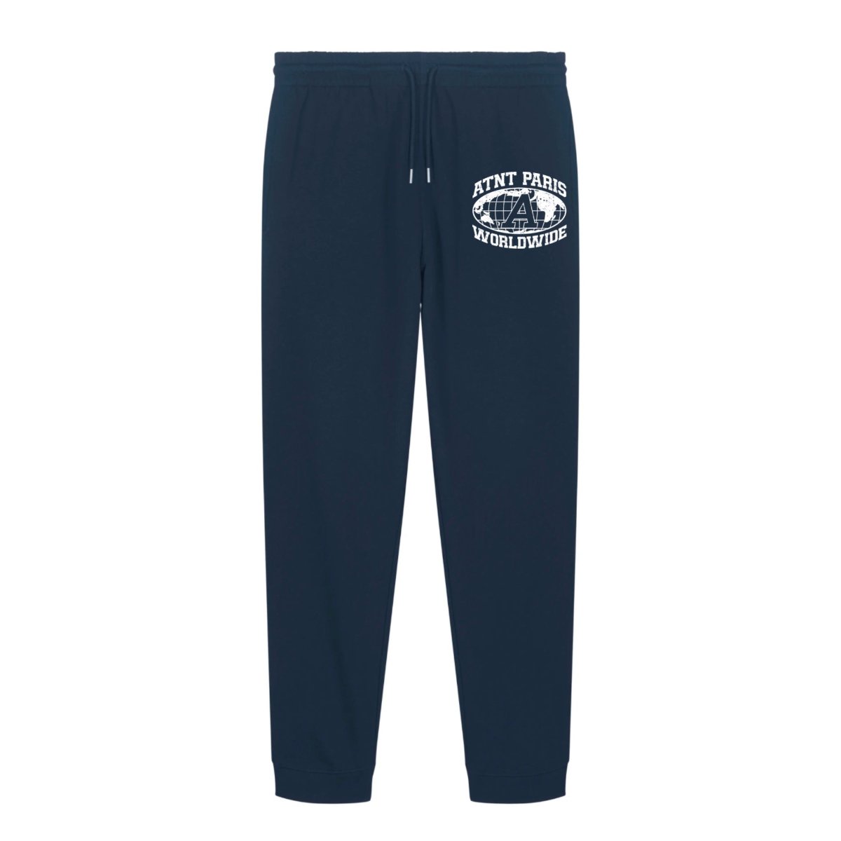 Jogging unisexe bleu marine worldwide ATNT PARIS, vue de face.