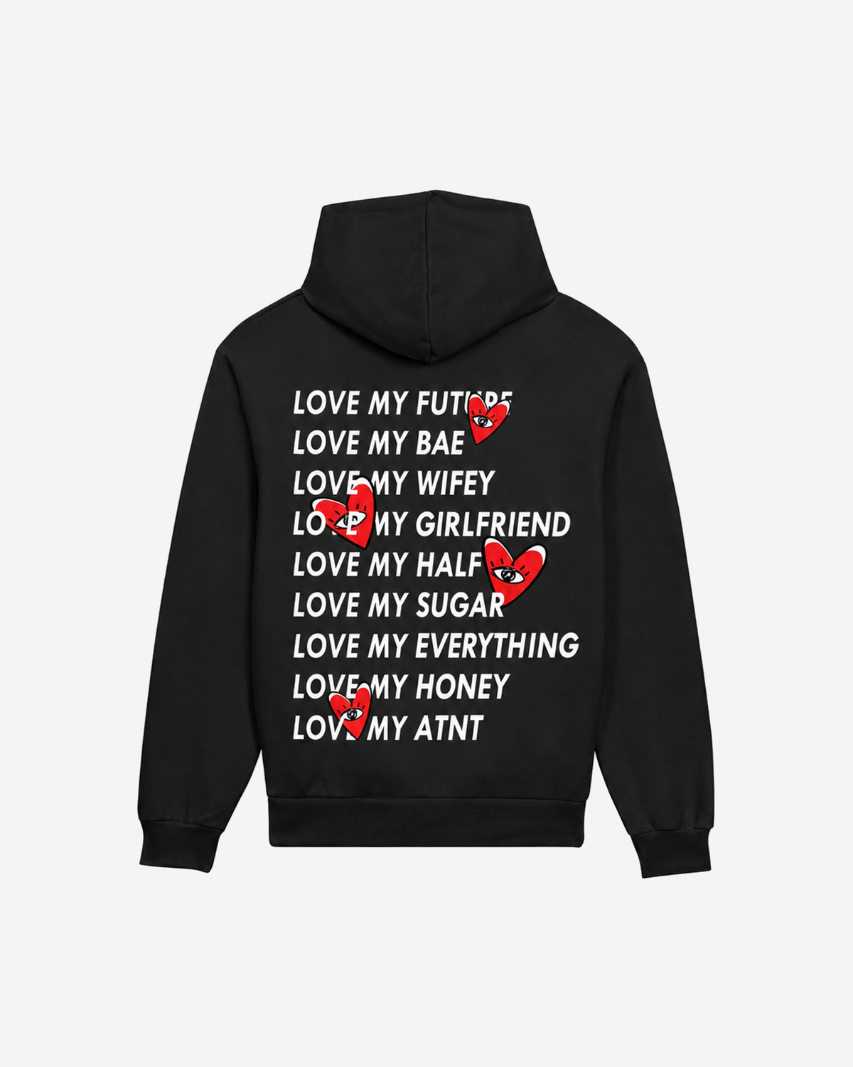 Sweat Love Heart noir ATNT PARIS, vue dos à plat, 1920 × 2400 px, fond #F3F4F4