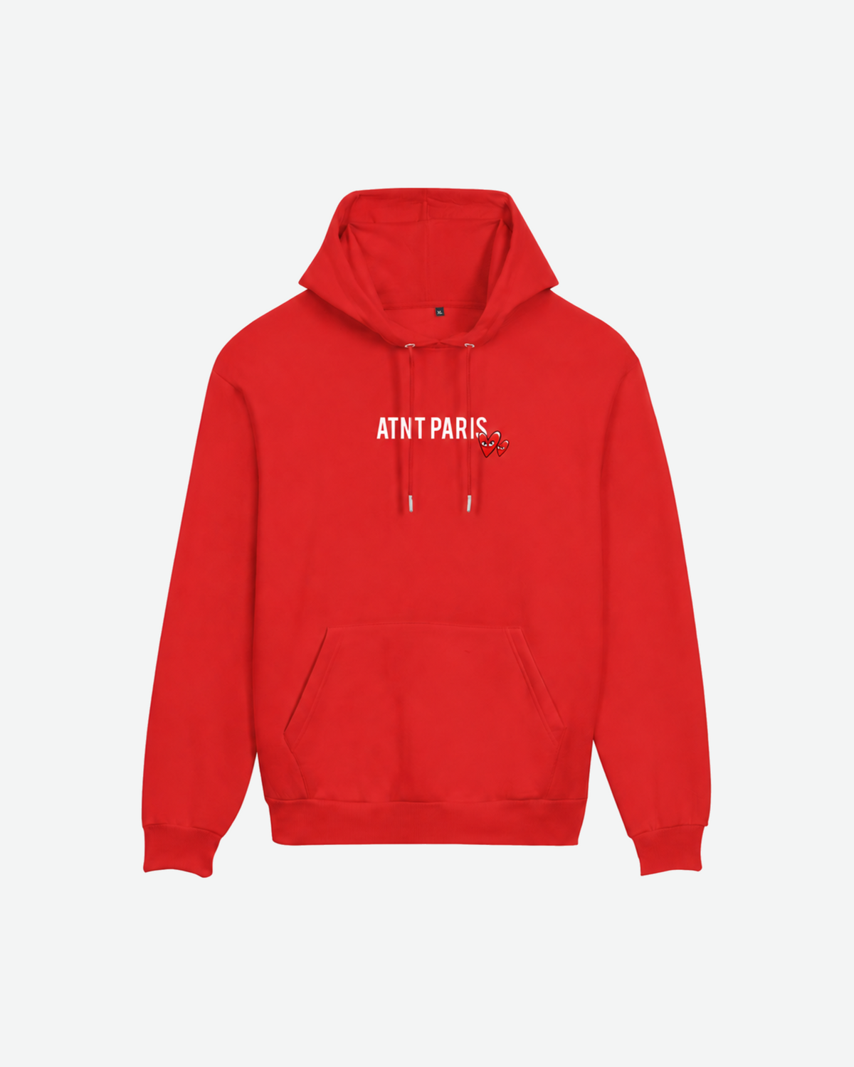 Sweat Love Heart rouge ATNT PARIS, face à plat, fond #F3F4F4, 1920 × 2400 px