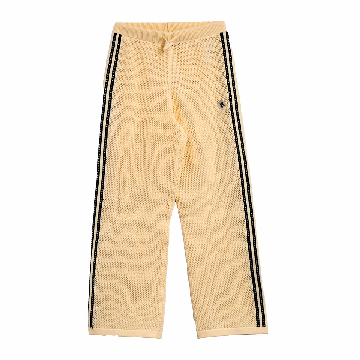 Pantalon de survêtement signature beige détail crochet ATNT PARIS, vue de face.