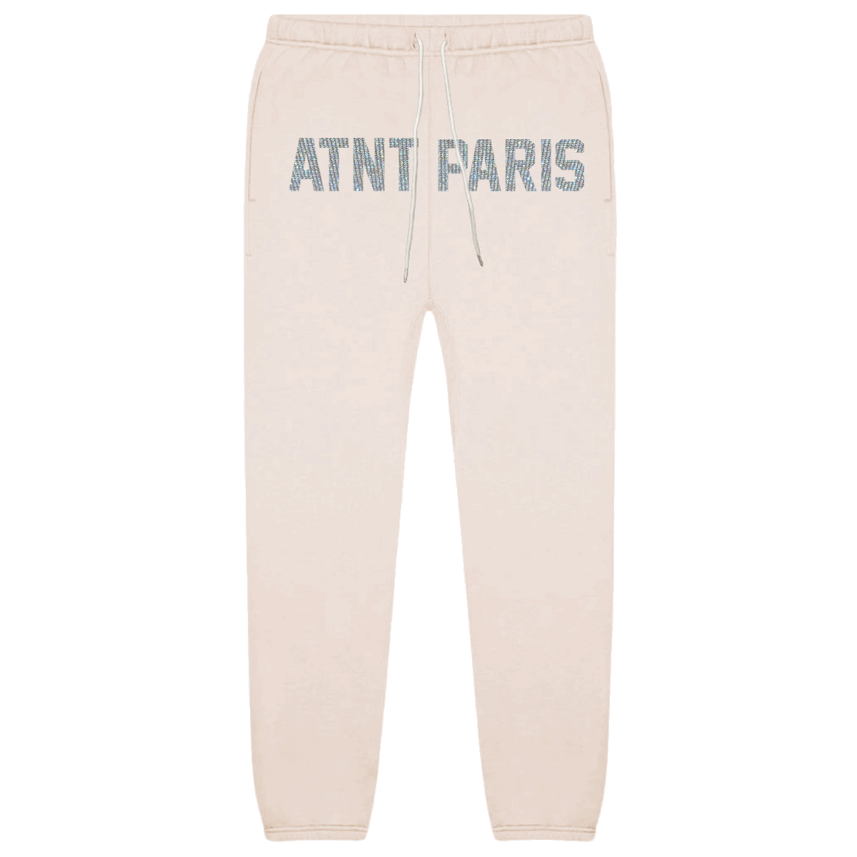 Rhinestone bas jogging coton blanc ATNT PARIS, vue de face.