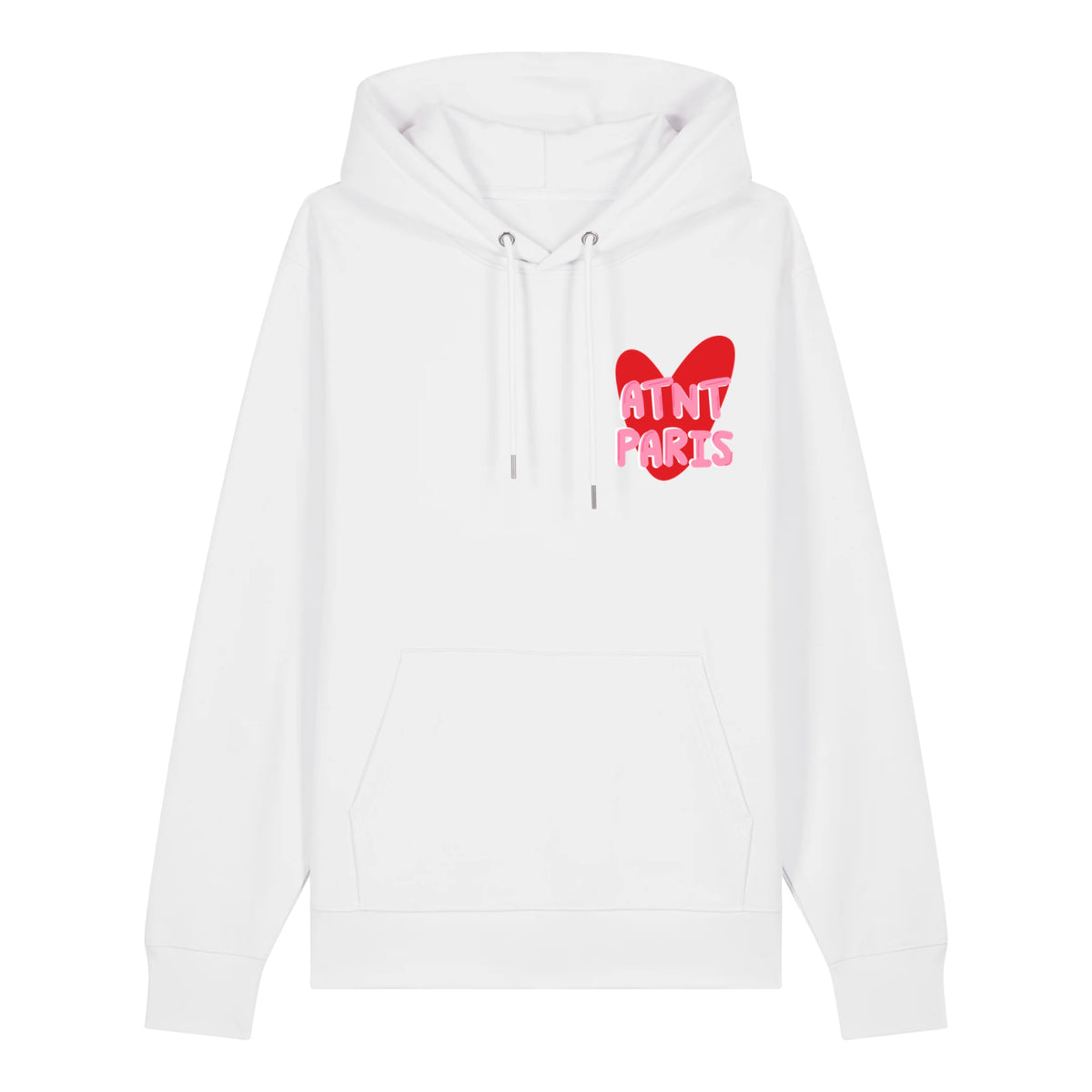 Sweat à capuche blanc Trust Your Love ATNT PARIS, vue de face.