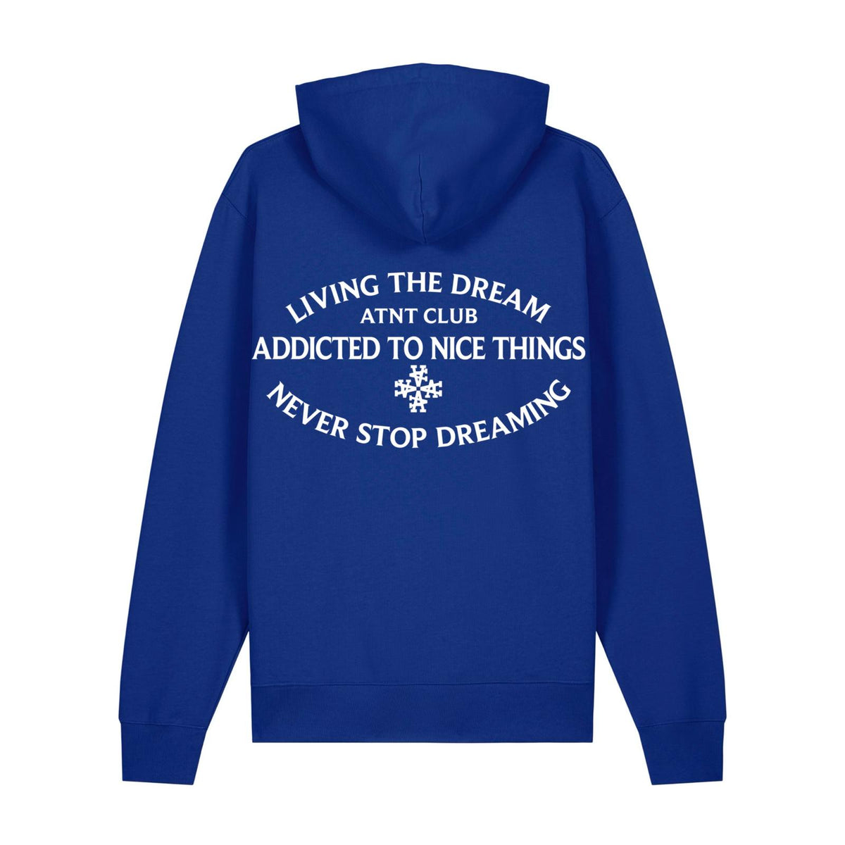 Sweat à capuche bleu Never Stop Dreaming ATNT PARIS, vue de dos.