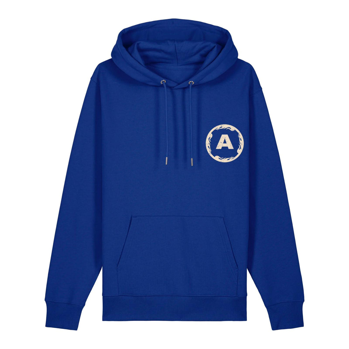 Sweat à capuche bleu roi addiction ATNT PARIS, vue de face.