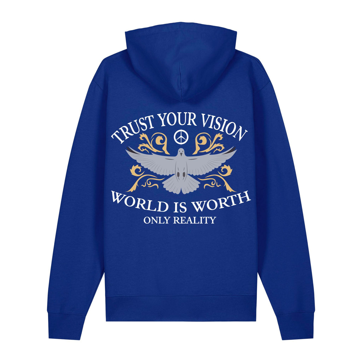 Sweat à capuche bleu roi Trust Your Vision ATNT PARIS, vue de dos.