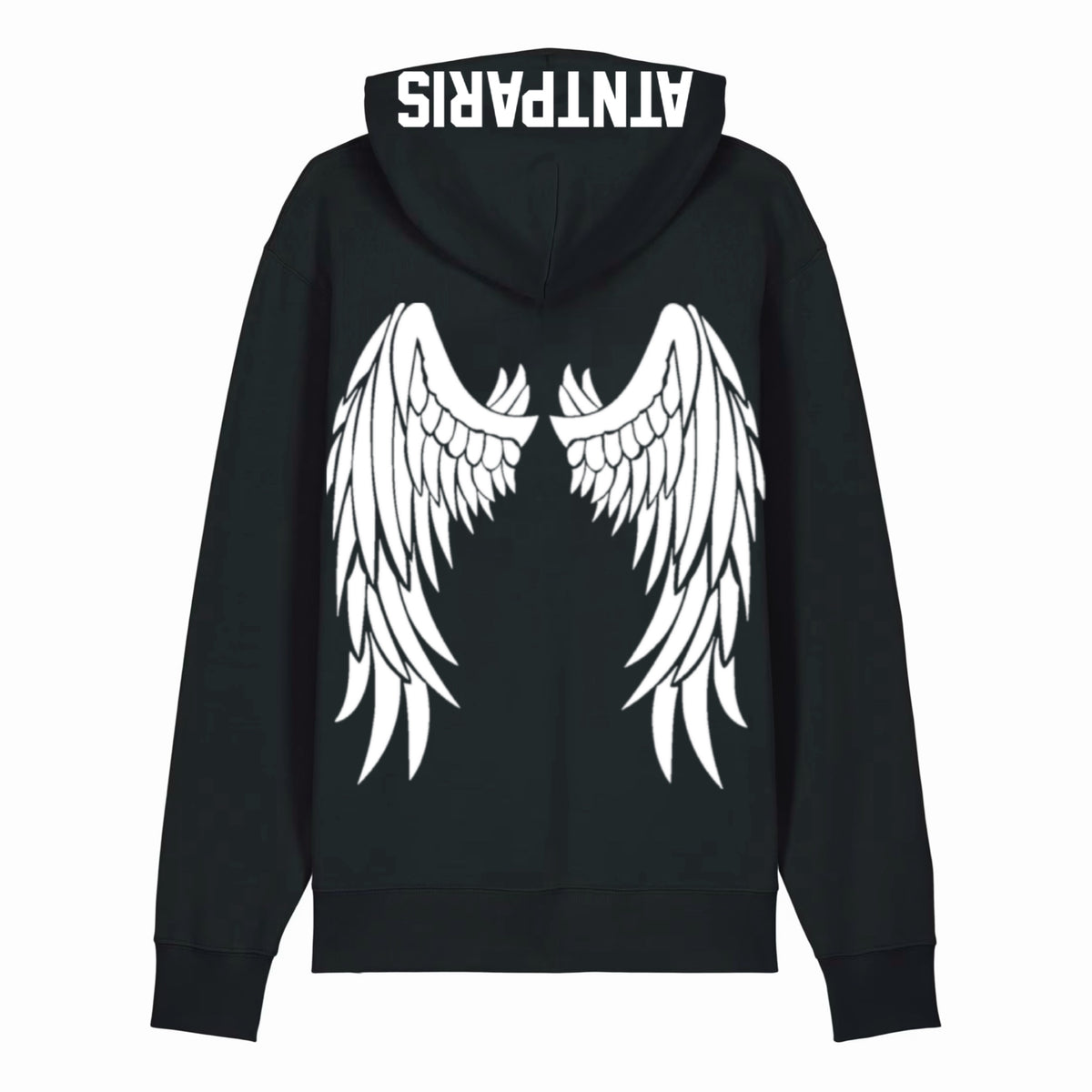 Sweat à capuche noir Dark Angel ATNT PARIS, vue de dos.