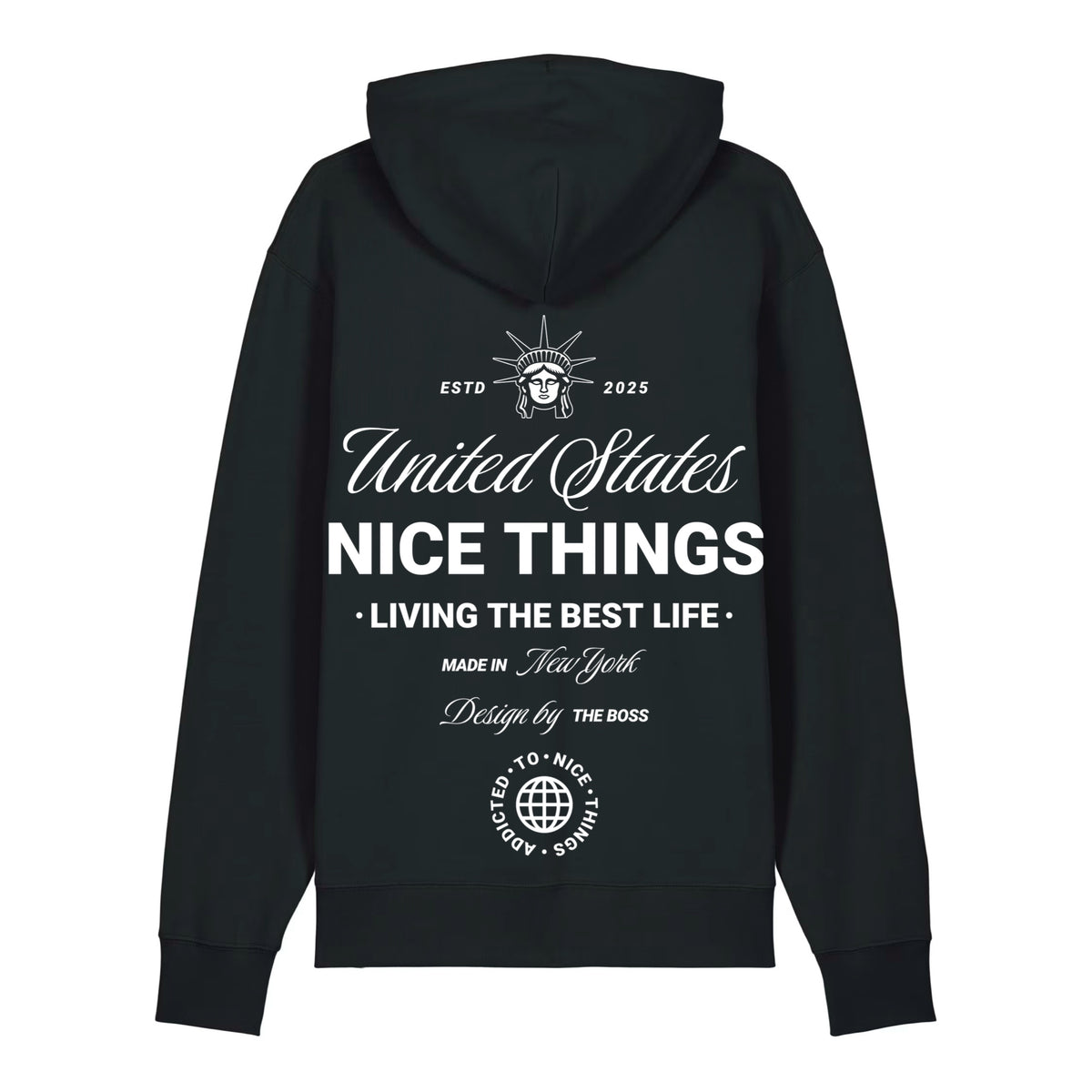 Sweat à capuche noir NYC Héritage ATNT PARIS, vue de dos.