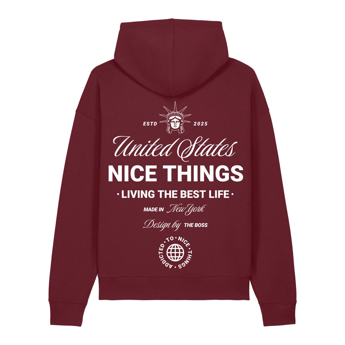 Sweat à capuche oversize bordeaux nyc heritage ATNT PARIS, vue de dos.