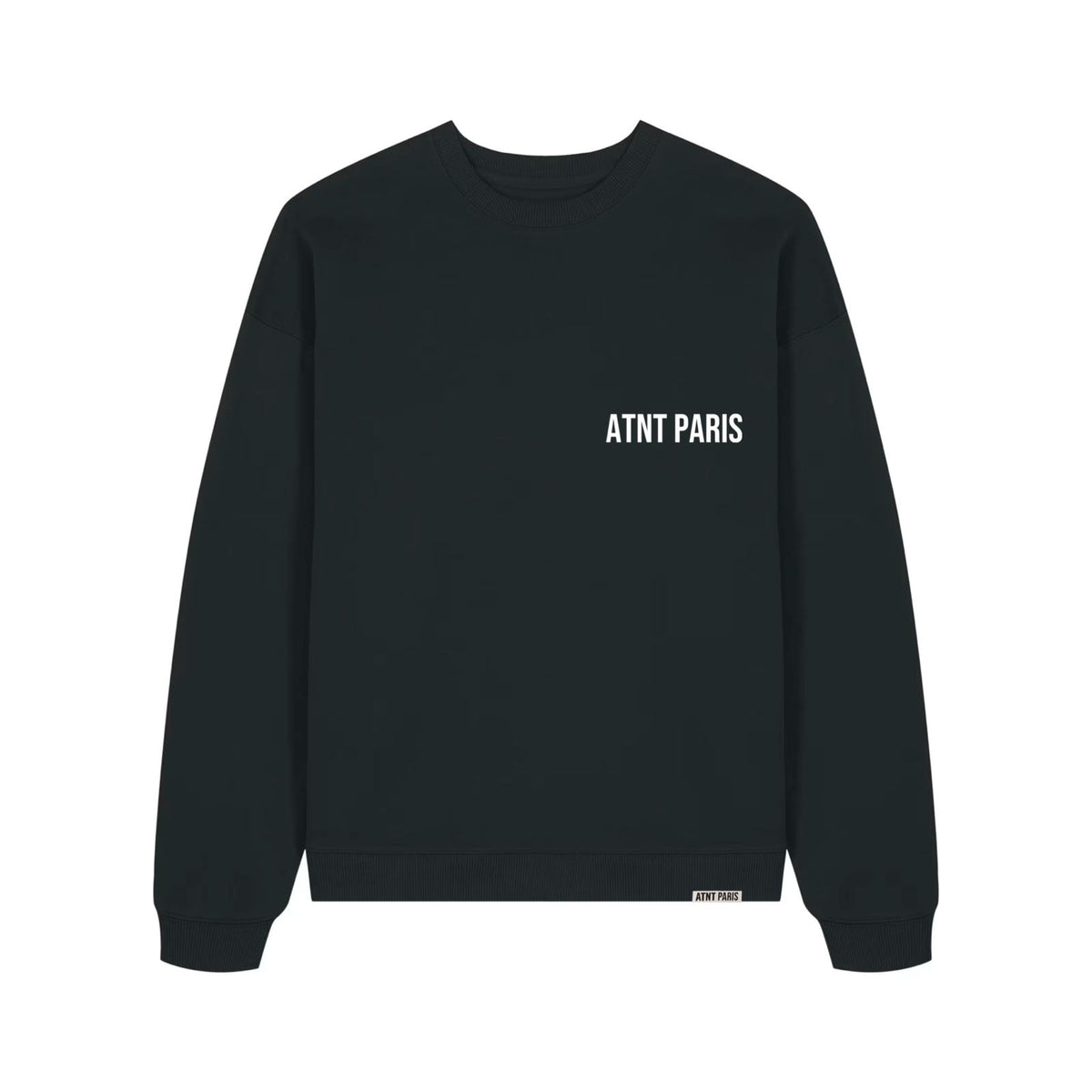 Sweat col rond noir essentials ATNT PARIS, vue de face.