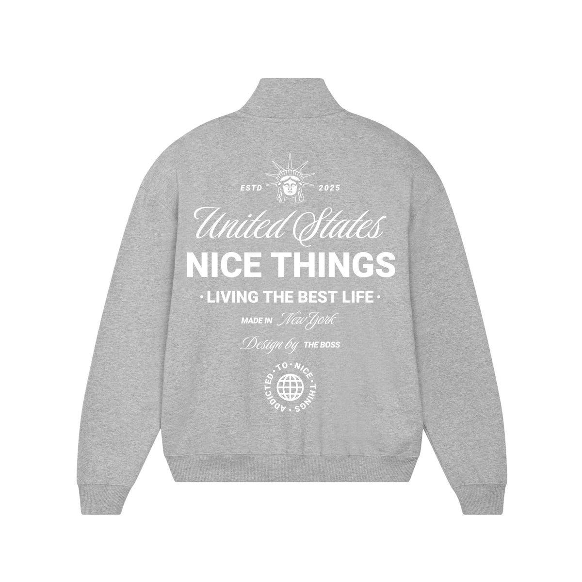 Sweat col trucker gris NYC Héritage ATNT PARIS, vue de dos.