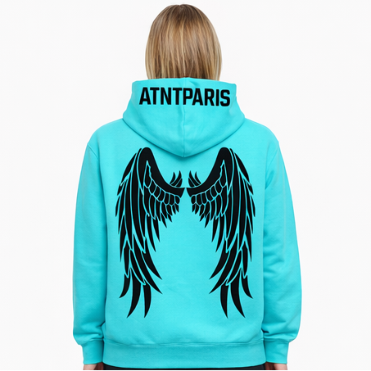 sweat capuche bleu tiffany dark angel atnt paris porté de dos