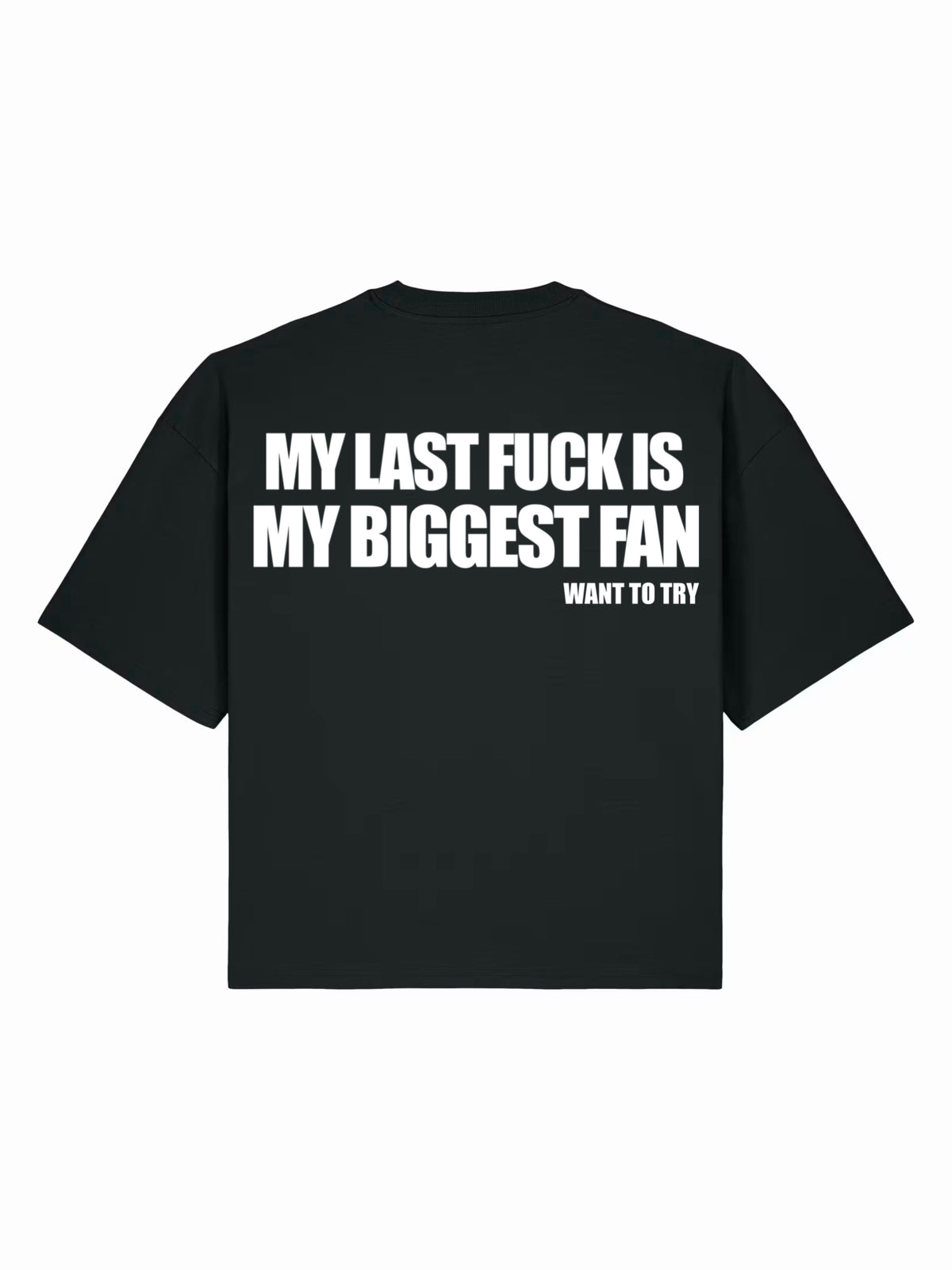 T-shirt boxy noir my last f*ck is my biggest fan ATNT PARIS, vue de dos.