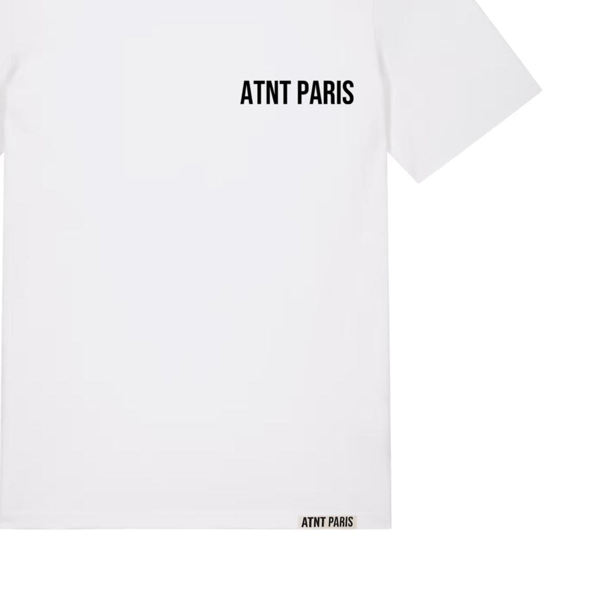 T-shirt classique blanc essentials ATNT PARIS, vue de détail.