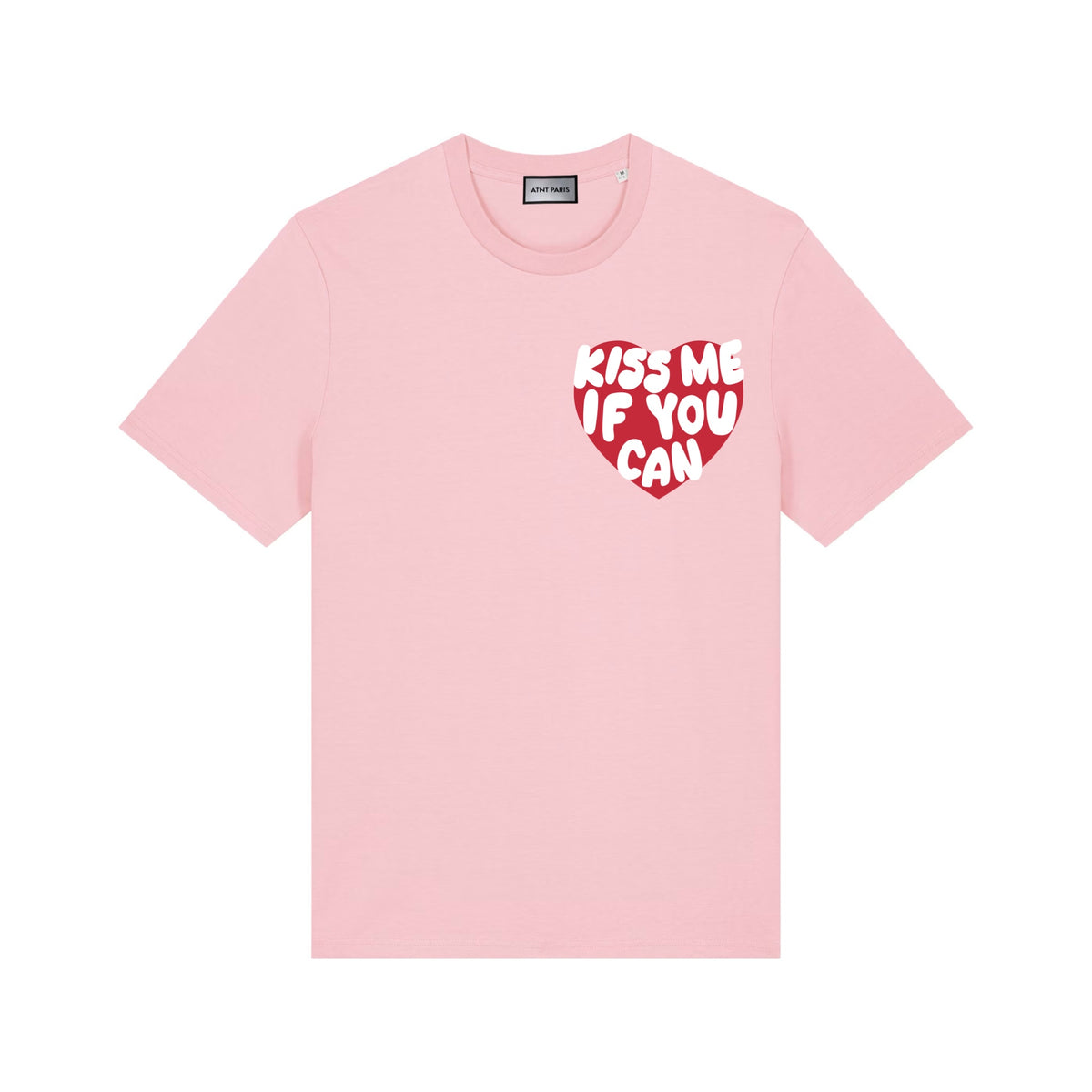 T-shirt Kiss Me If You Can rose ATNT PARIS, vue de face.