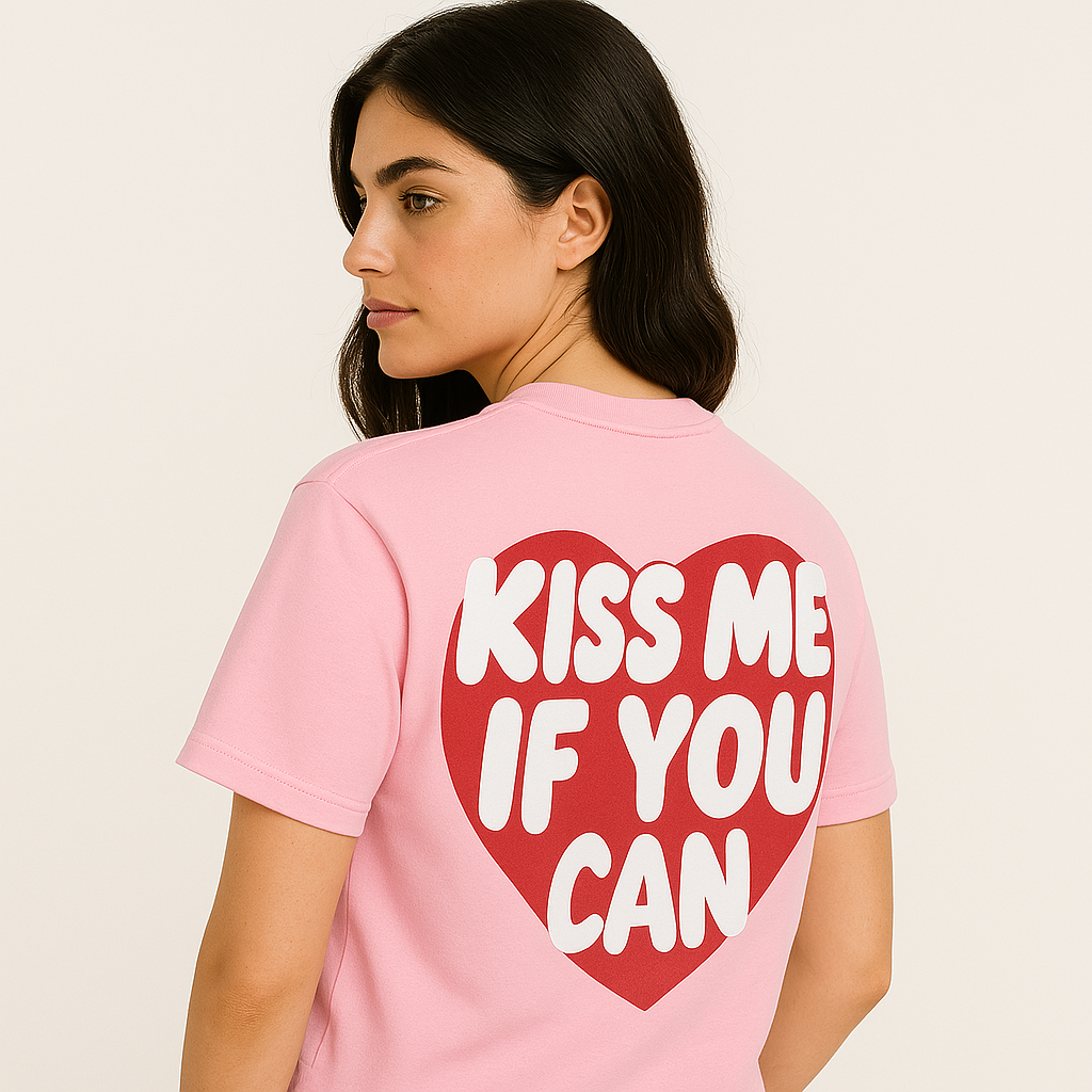 T-shirt Kiss Me If You Can rose ATNT PARIS, porté, vue de dos.
