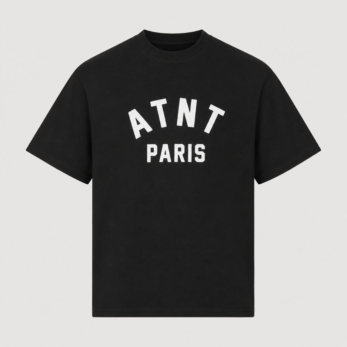 T-shirt noir arche ATNT PARIS, vue de face.