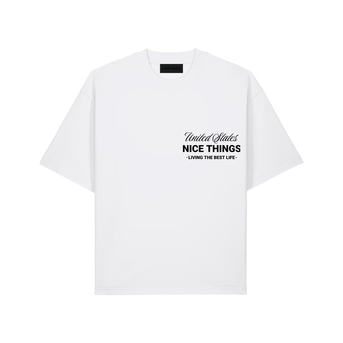 T-shirt oversize blanc nyc heritage ATNT PARIS, vue de face.