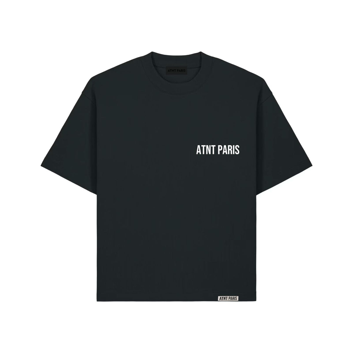 T-shirt oversize noir essentials ATNT PARIS, vue de face.