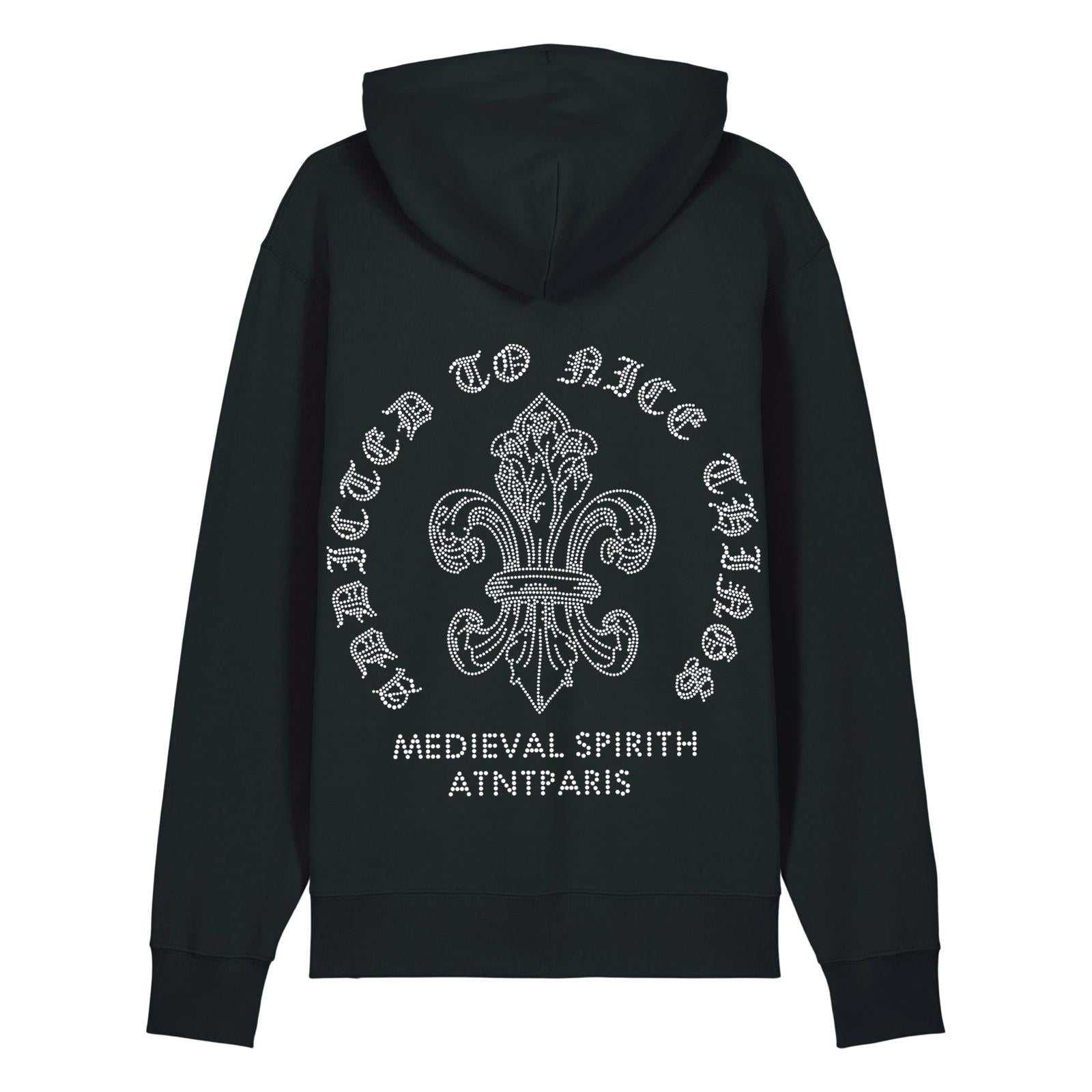 Sweat capuche Noir  Strass Atnt Paris medieval Spirit nouvelle collection 2025