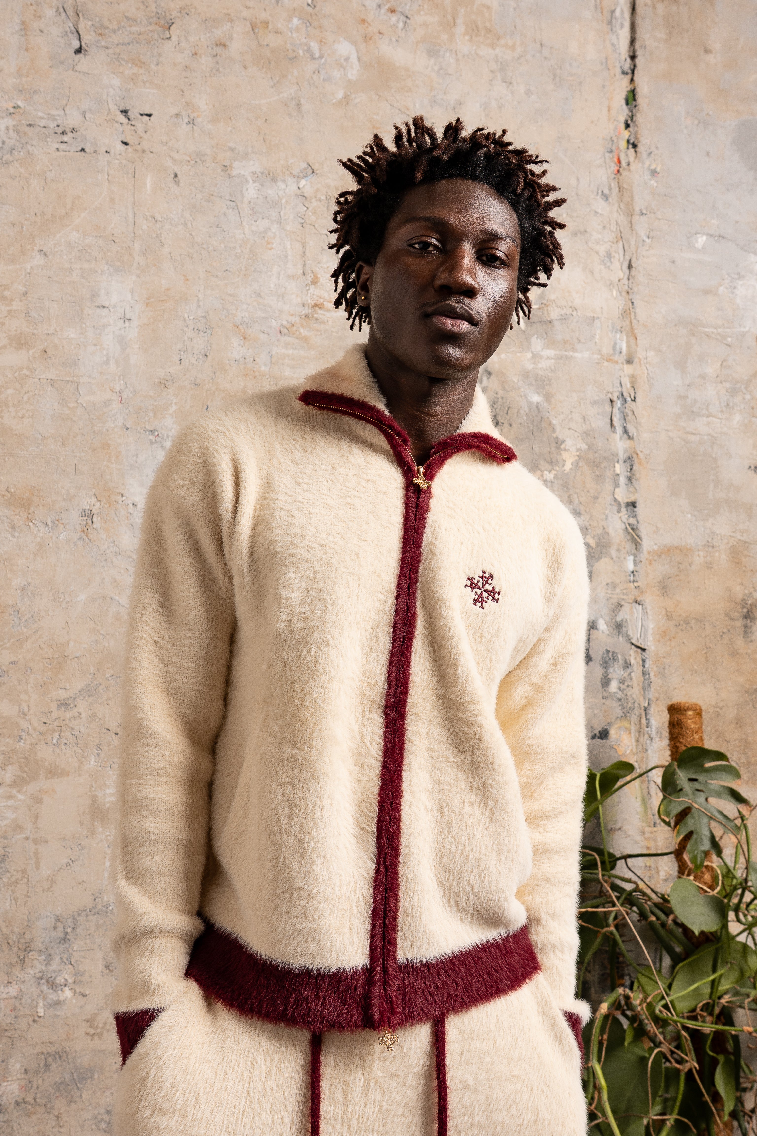 Veste Signature Sherpa Zippée – Crème & Bordeaux
