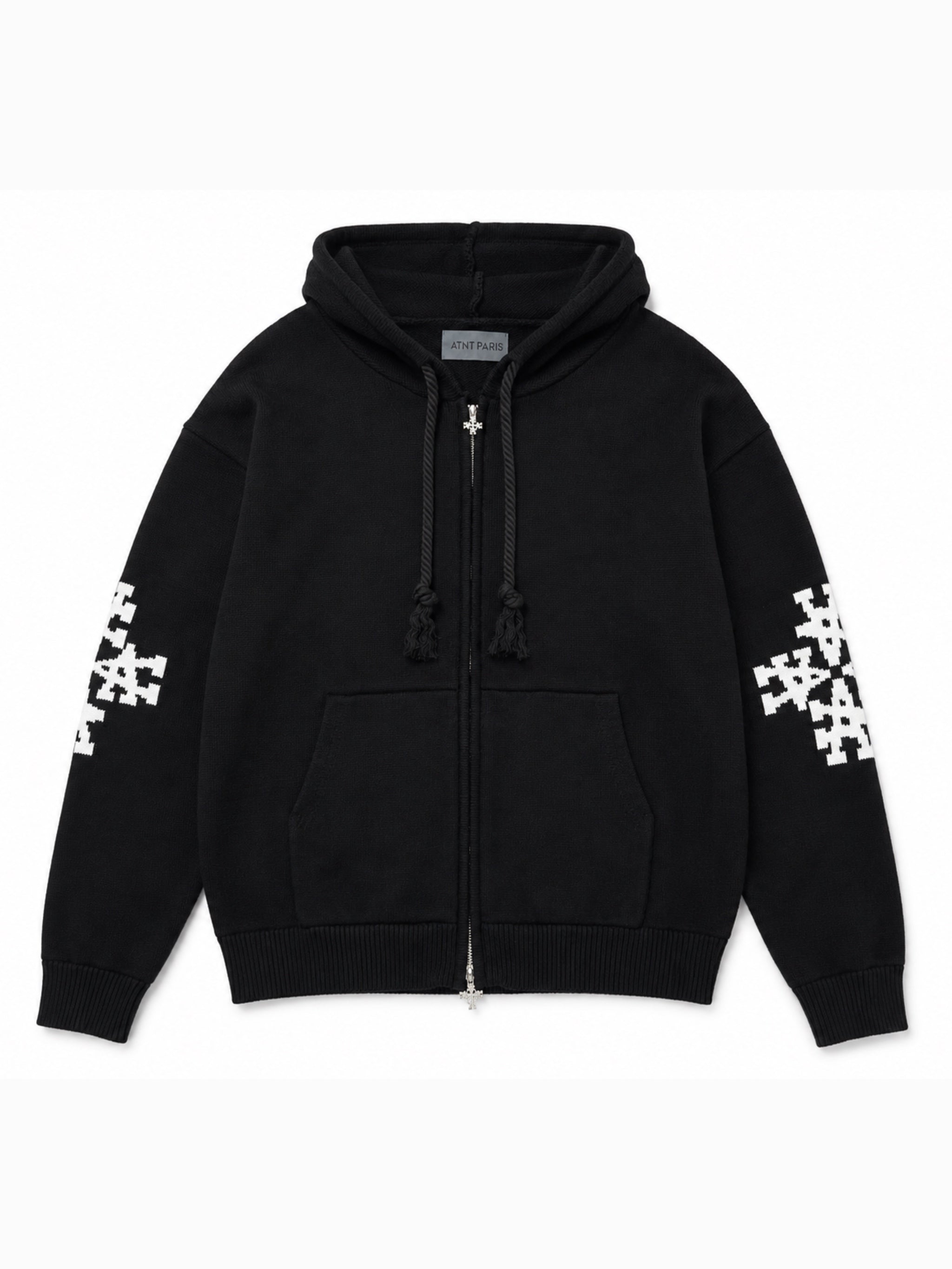 Hoodie Zippé Maille Épaisse Emblème – Noir