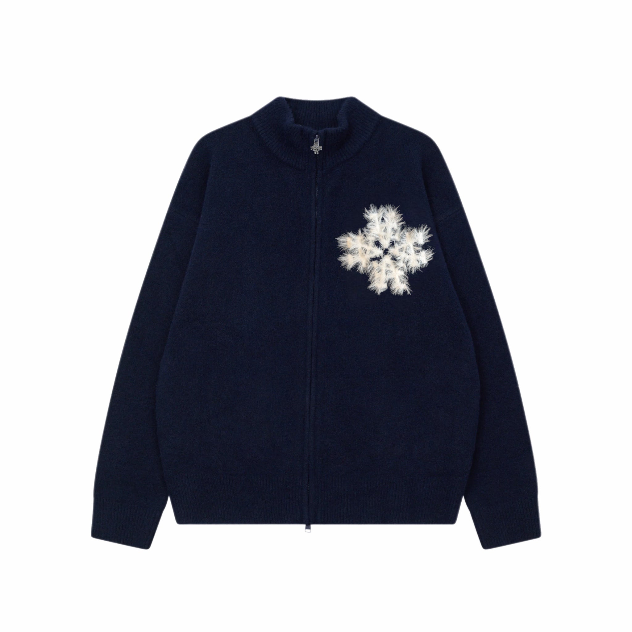 Sweat zippé en maille fluffy monogramme signature navy