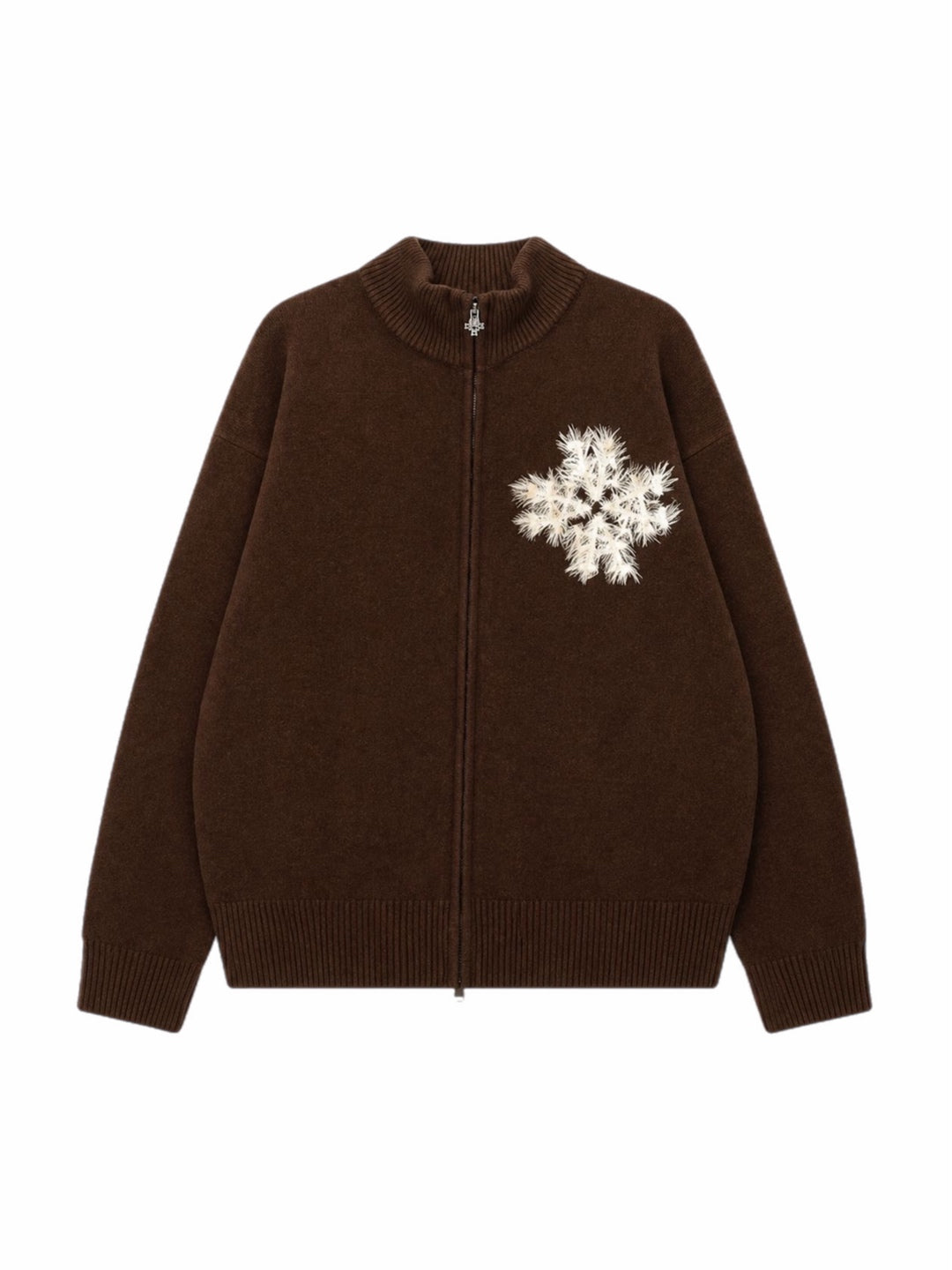 Sweat zippé en maille fluffy monogramme signature Marron