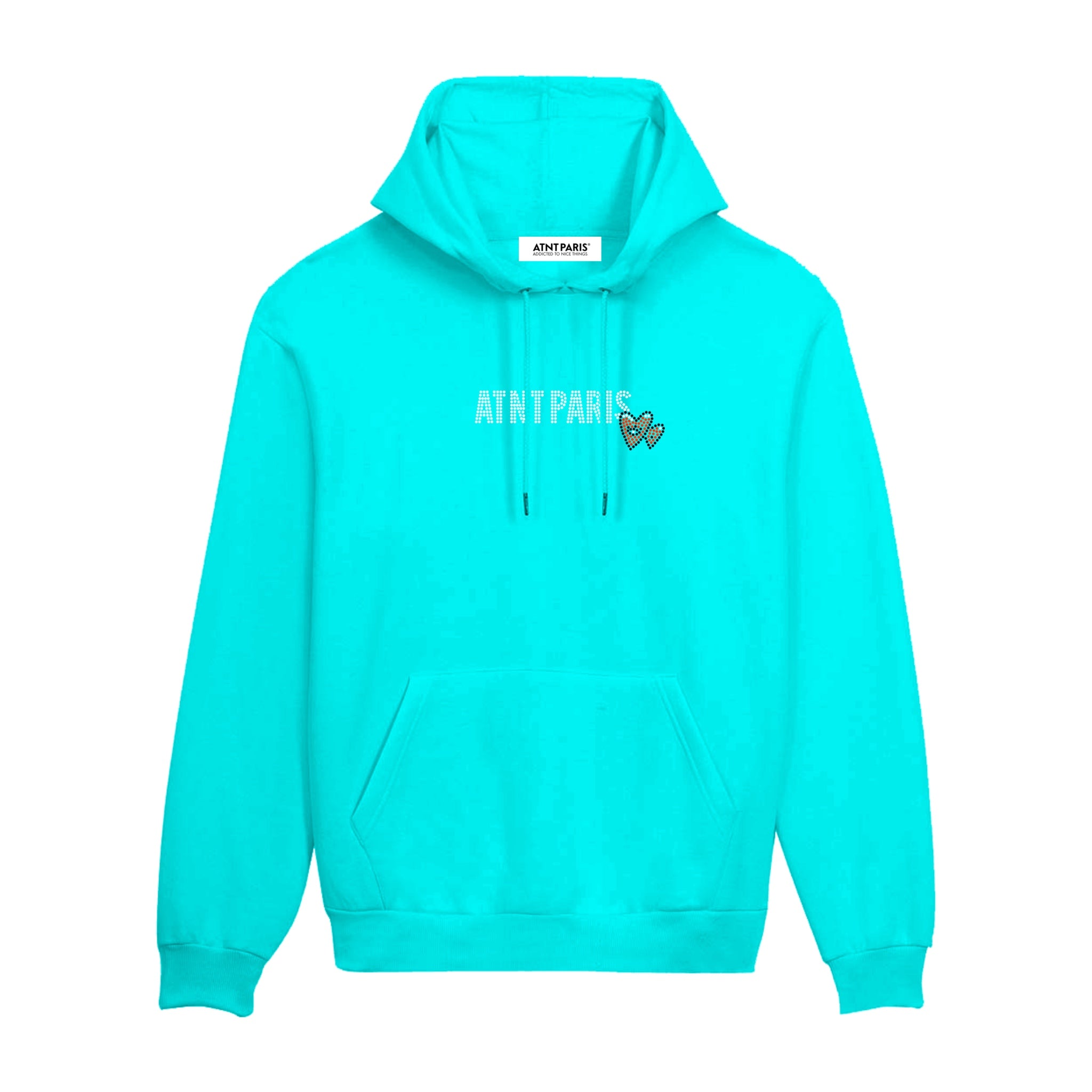 Sweat Capuche Bleu Tiffany Love heart Strass