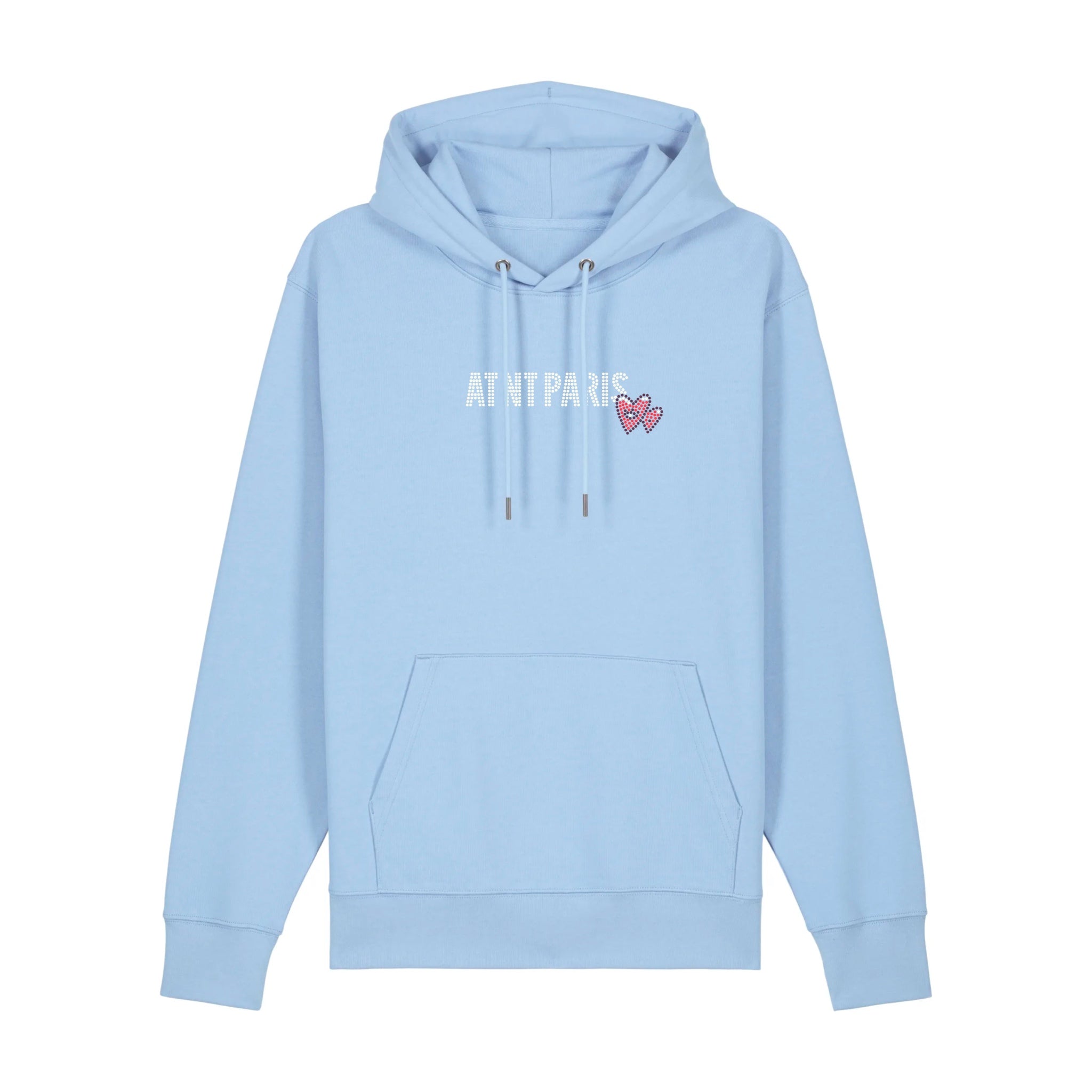Sweat Capuche Bleu Ciel Love heart Strass