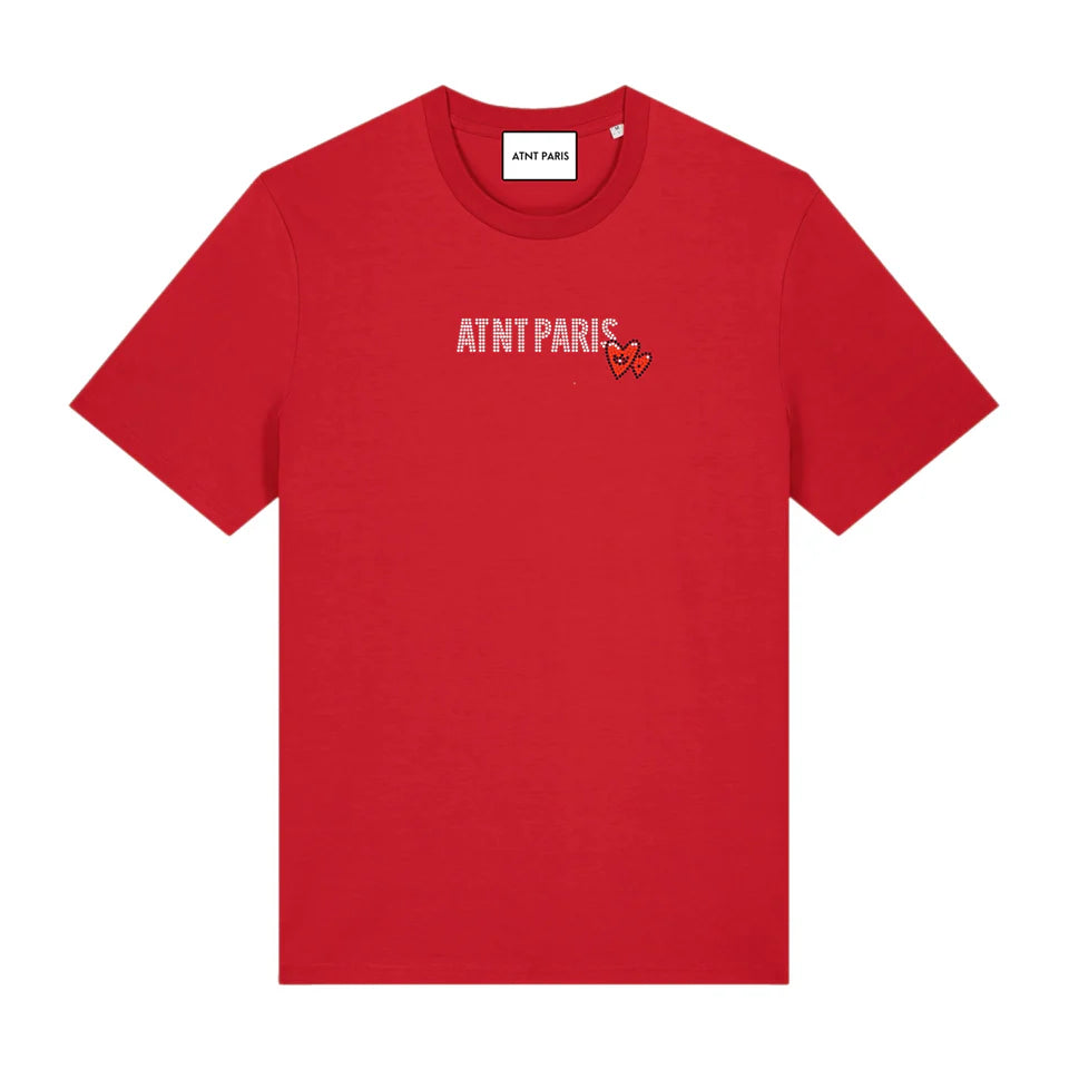 T-shirt Rouge unisexe Love heart Strass