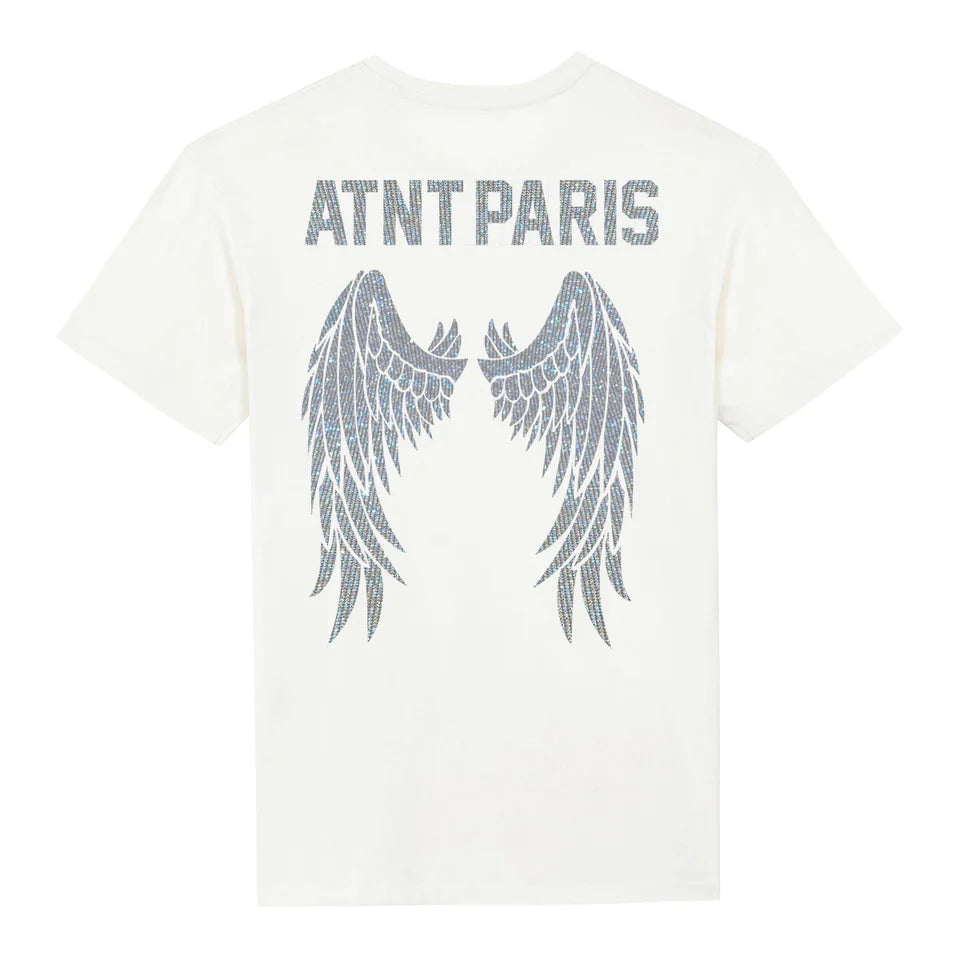 T-shirt Blanc Unisexe ailes D'anges en strass Atnt Paris