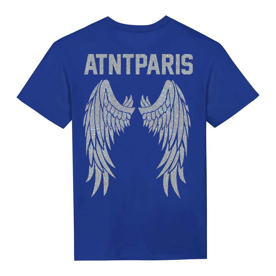 T-shirt Bleu Roi Unisexe ailes D'anges  en strass Atnt Paris