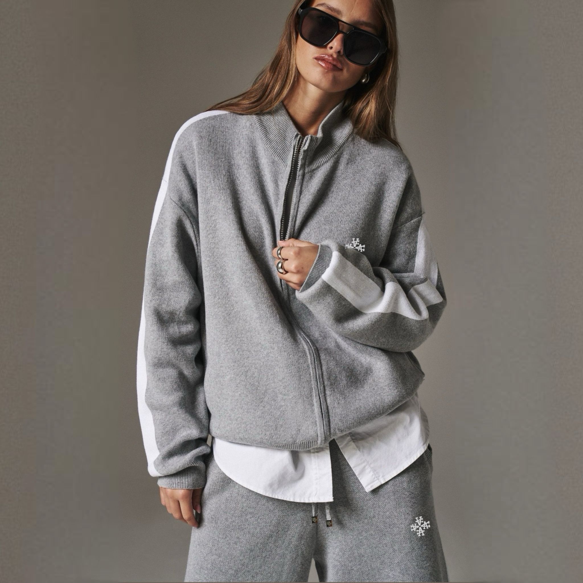 Veste Knitted Gris Signature rayures latérales