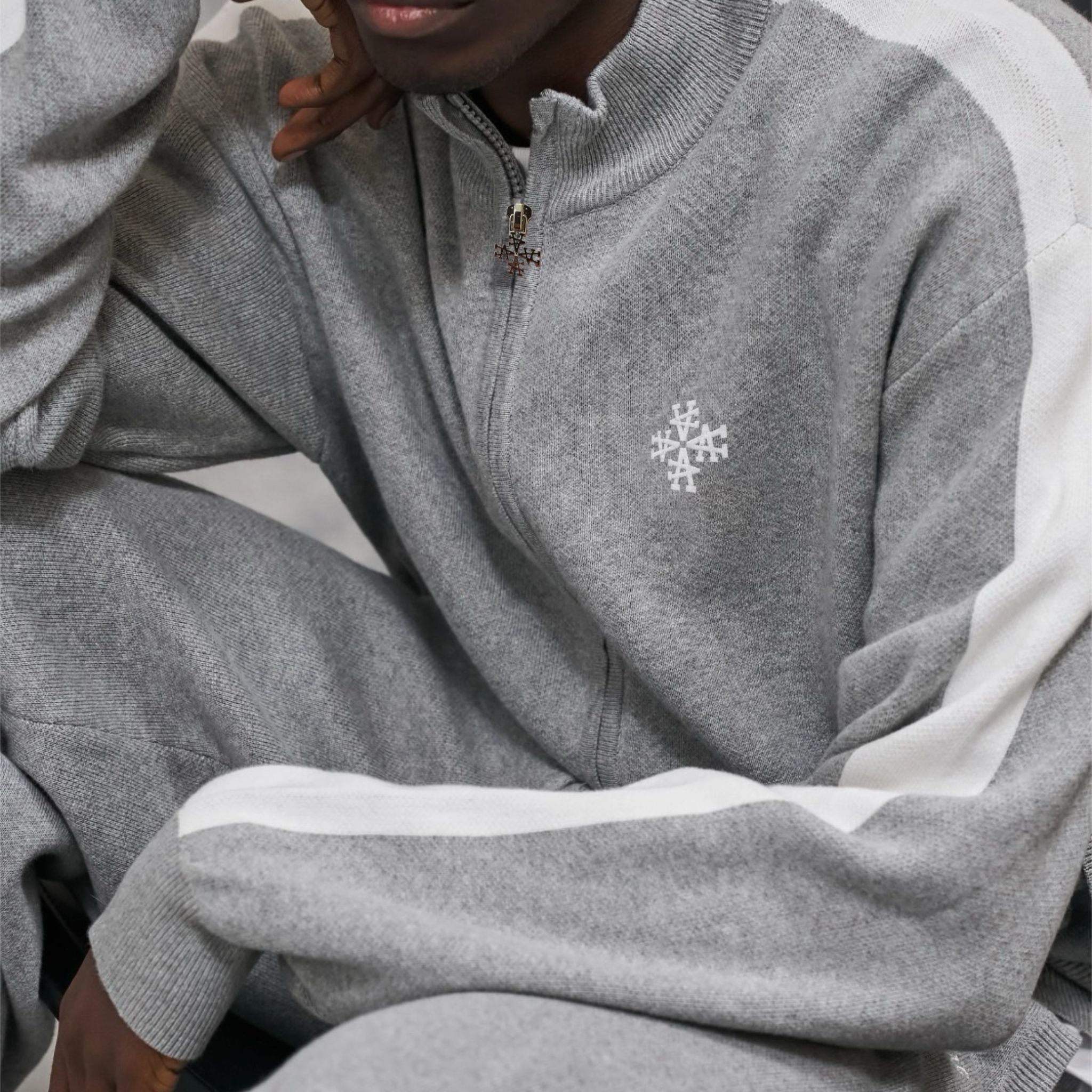 Veste Knitted Gris Signature rayures latérales