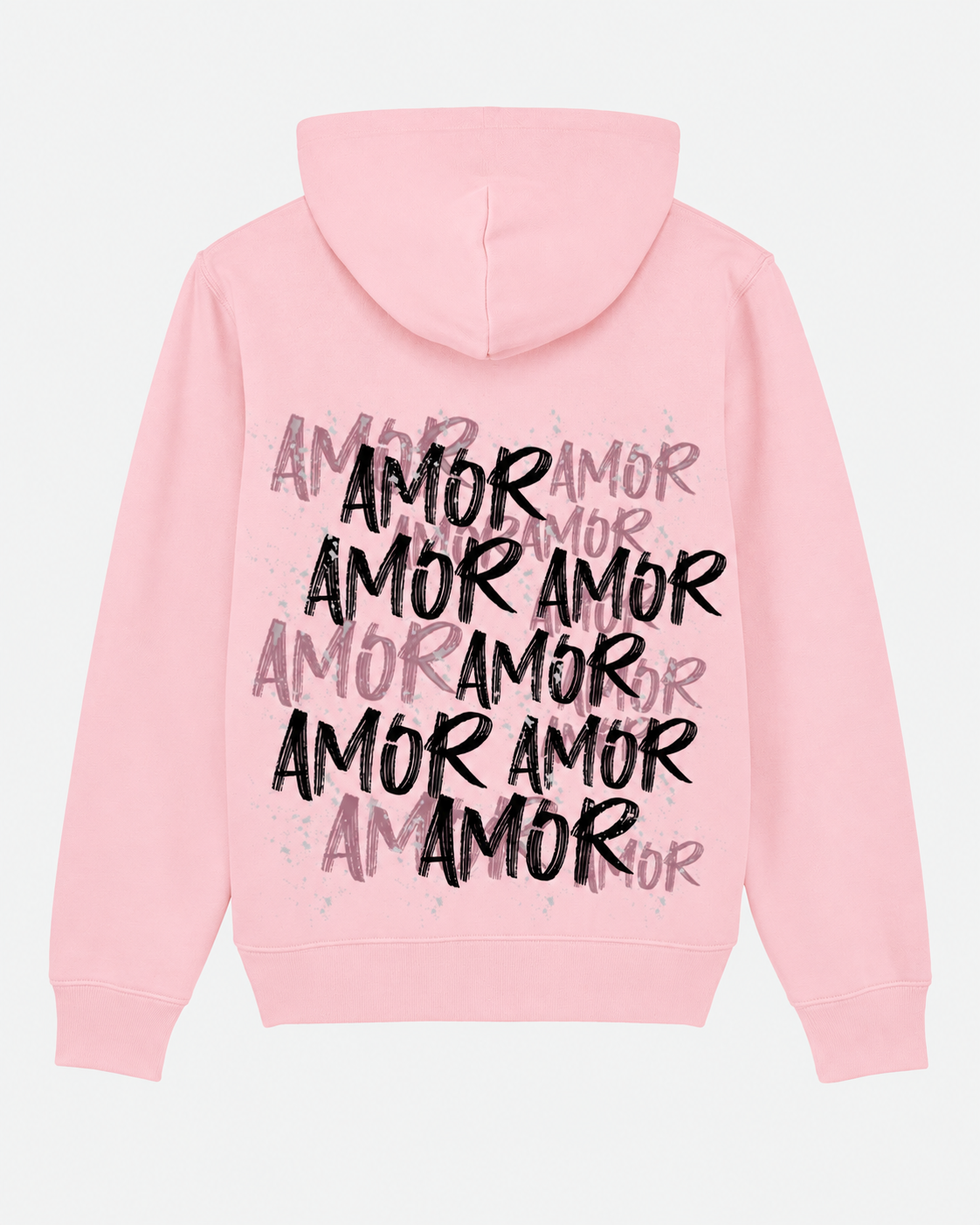 Sweat Capuche Rose Clair Amor ATNT PARIS — vue de dos sur fond gris clair.