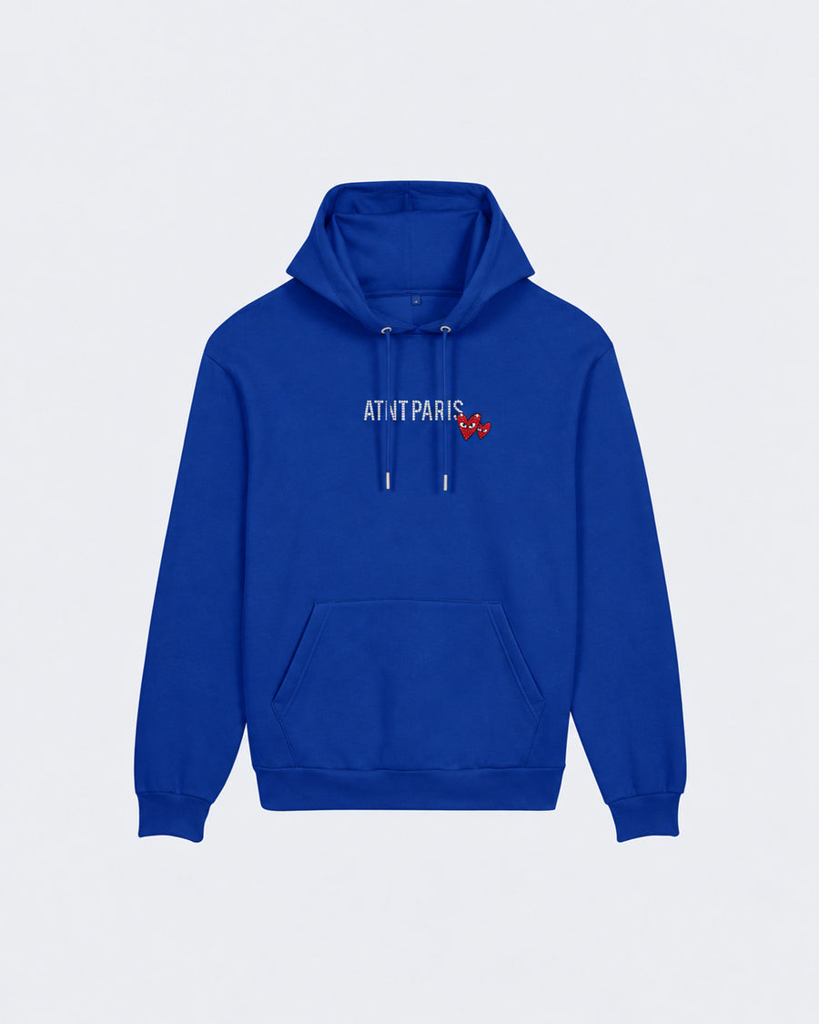 Sweat Capuche Bleu Roi Love heart Strass