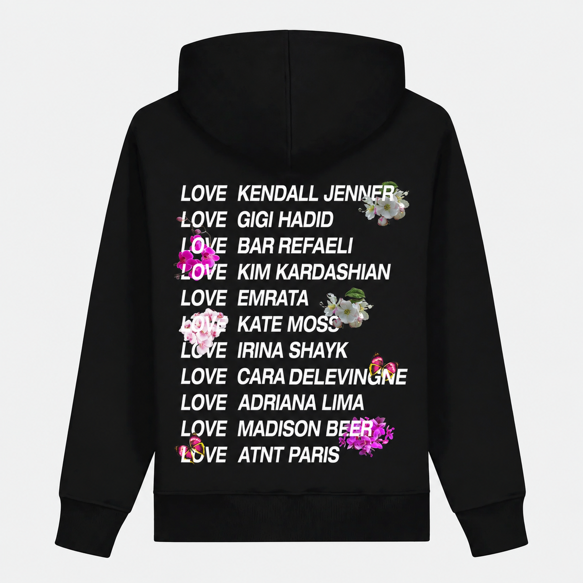 Sweat Love Flower noir ATNT Paris, vue de dos sur fond gris neutre