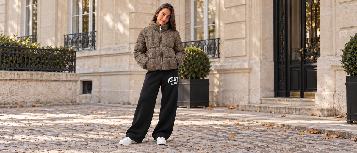 Doudoune matelassée ATNT Paris et jogging noir · Complétez le style
